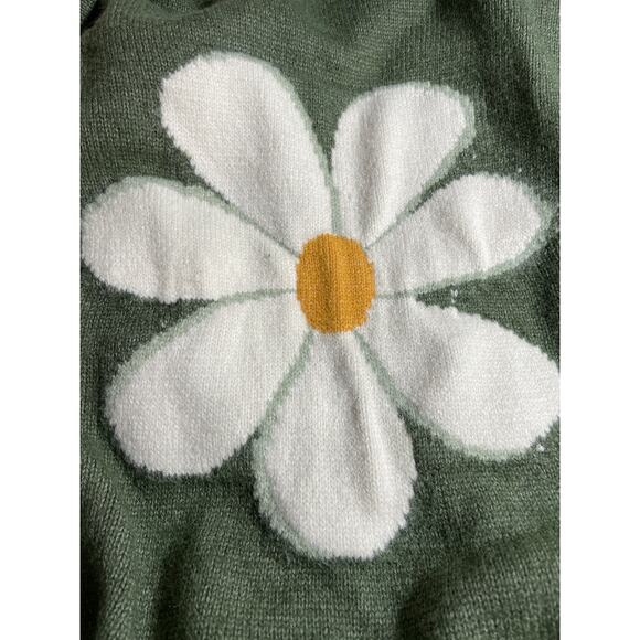 Bloomchic Women Green Floral Daisy Long Sleeve Knit Crew Neck Sweater Top 22/24 - Picture 4 of 6